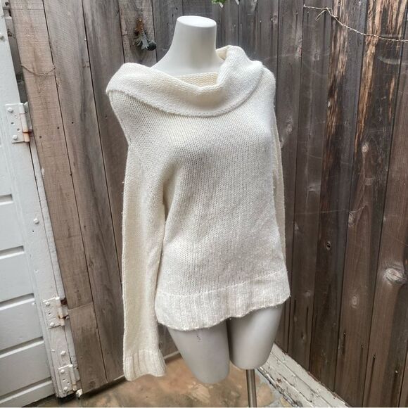 Anthropologie Cozy White off shoulder wool and cashmere blend sweater size S - Picture 4 of 8